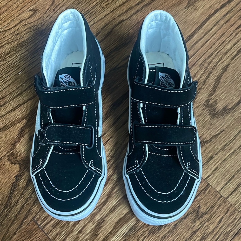 Vans Kids black Velcro High-Top Sneakers with White Stripe - like new-never worn